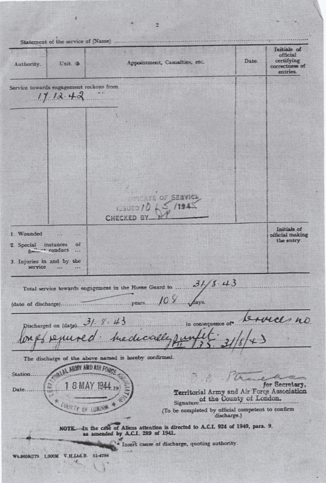 Tom Mullins' Home Guard record